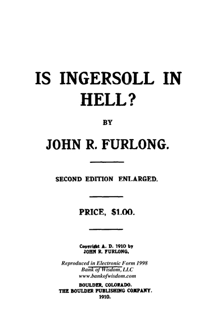 (image for) Is Ingersoll In Hell?